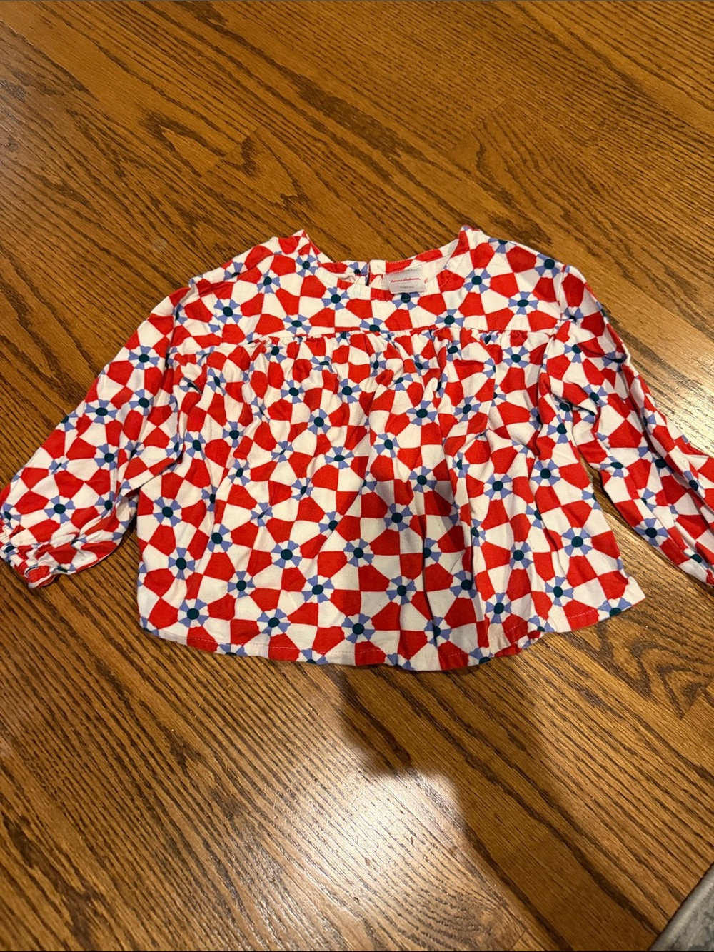 Hanna Andersson Red, White & Blue Geometric Long-Sleeve Top